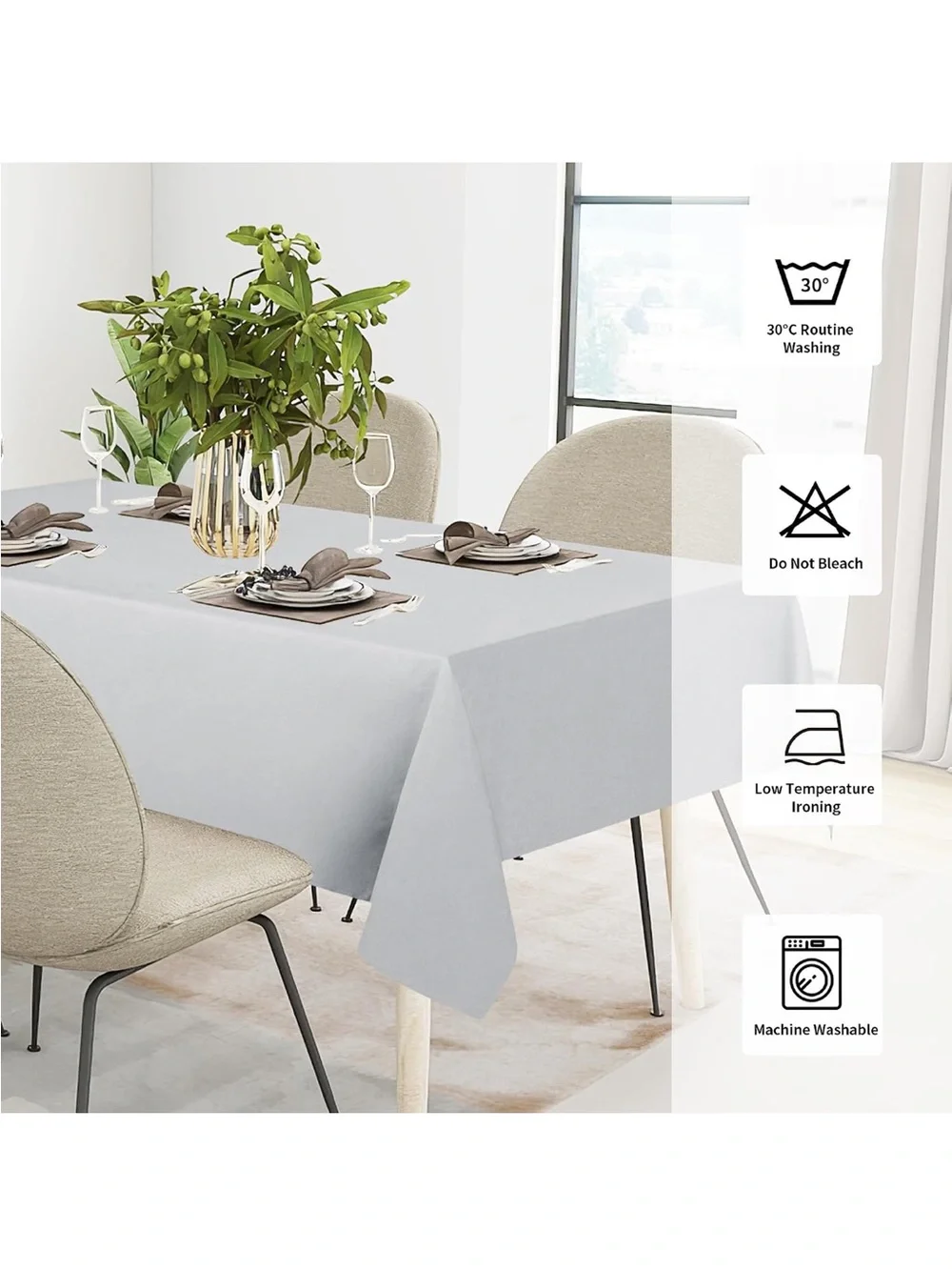 NEW Easy-Care Waterproof Faux Linen Tablecloth, Rectangle, 60x84”, Grey